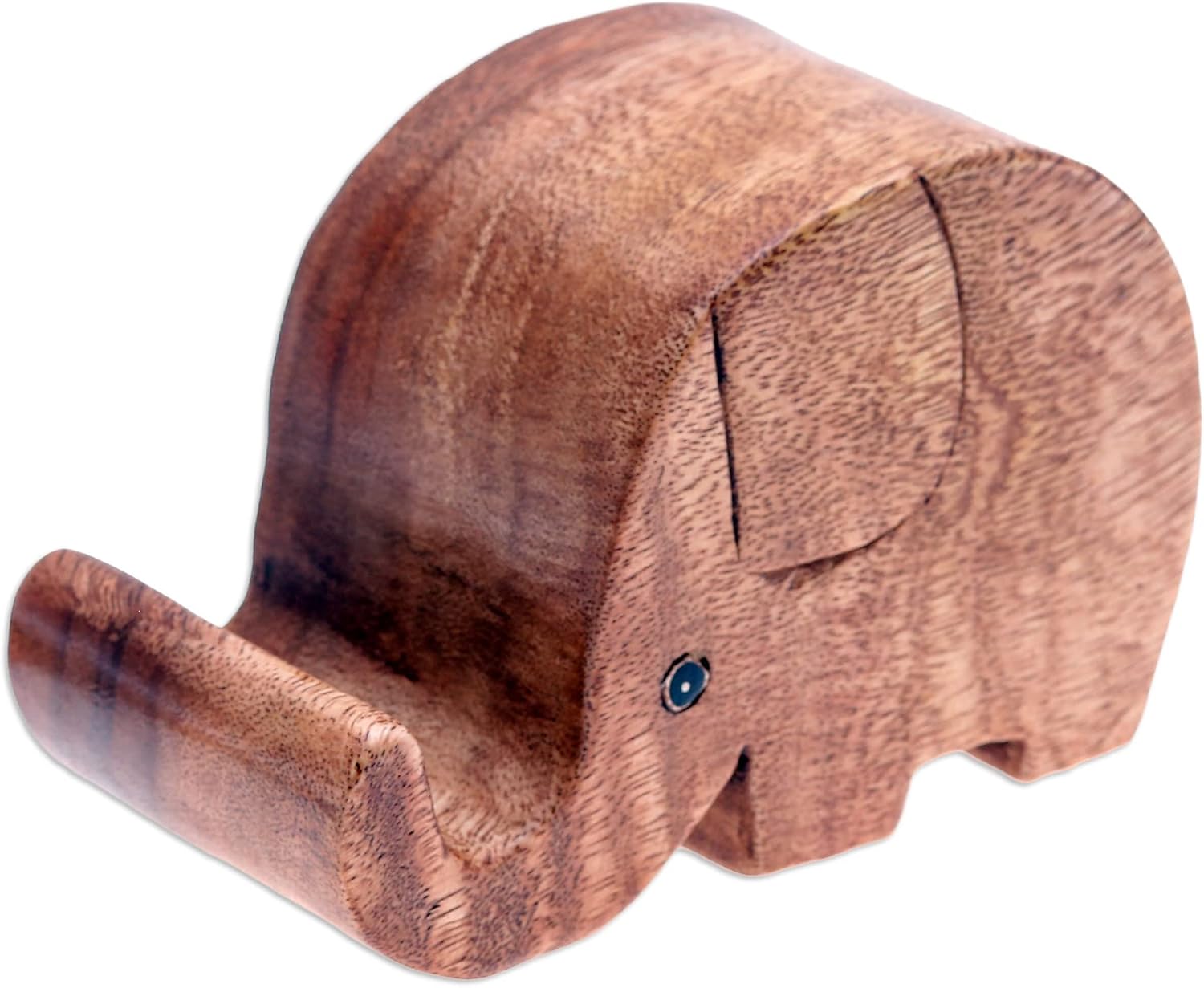 NOVICA Handcarved Wood Phone Holder Elephant Themed Raintree Brown Thailand Gadgets Gear Recycled 'Helpful Trunk'