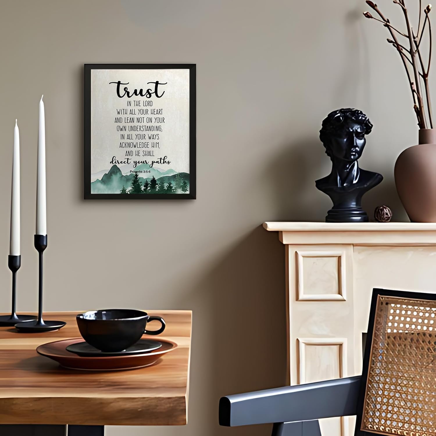 PHAMTE Christian Proverbs 3:5-6 Trust In The Lord With All Your Heart Framed Wall Art Prints Posters Decor, Bible Verse Religious Pictures Framed Artwork for Walls Prayer Living Room Decor 11x14