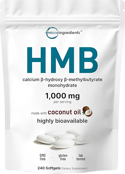HMB 1,000mg | 240 Softgels with Coconut Oil | Highly Bioavailable | HMB Supplements for Men & Women | Calcium Beta-Hydroxy Beta-Methylbutyrate | Supports Lean Muscle Mass & Muscle Recovery