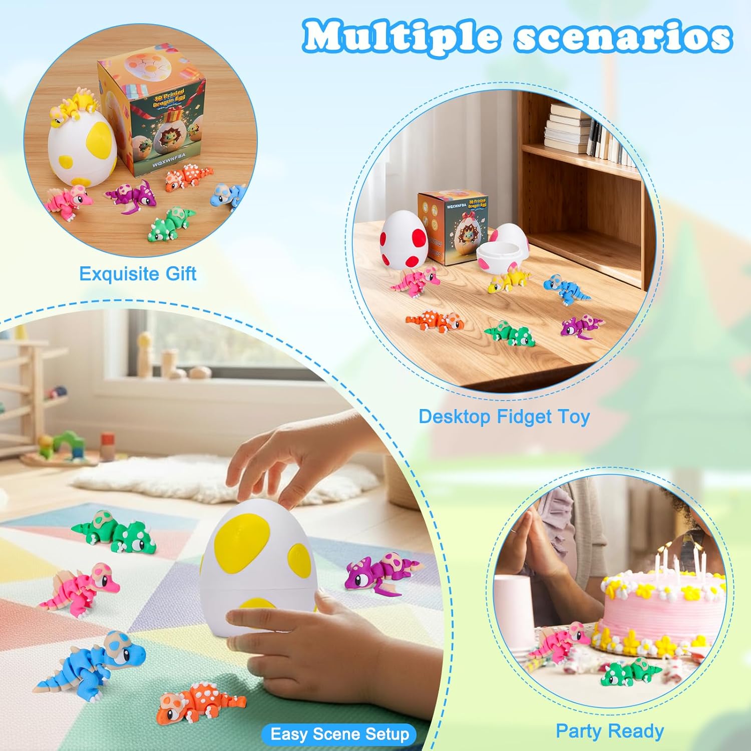 6PCS 3D Printed Dinosaur Eggs with Dinosaur Inside Set, Mini 3D Printed Animals Toys Bulk, Articulated Figurines Desktop Fidget Toys, Pocket Pets, Easter Basket Stuffer, (Dinosaur Eggshell)