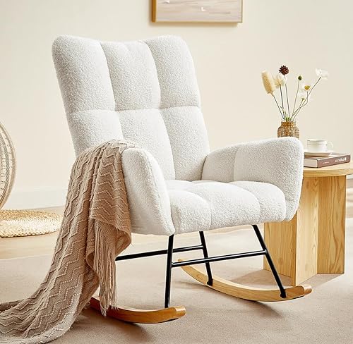 Miniatura 5 de hansones Mecedora de peluche para guardería, moderna silla de lactancia de tela de peluche para mamá y bebé, silla mecedora tapizada con acento con