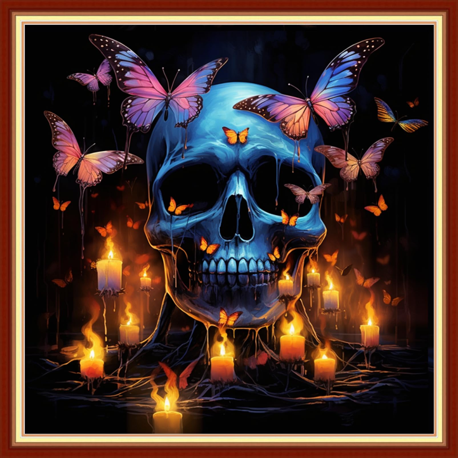 Findvoor Stamped Cross Stitch Kits for Beginners Full Range of Cross Stitching Embroidery Pattern for Adults, 11CT DIY Needlepoint Embroidery Starter Kits-Butterfly Skeleton 17.7x17.7 inch