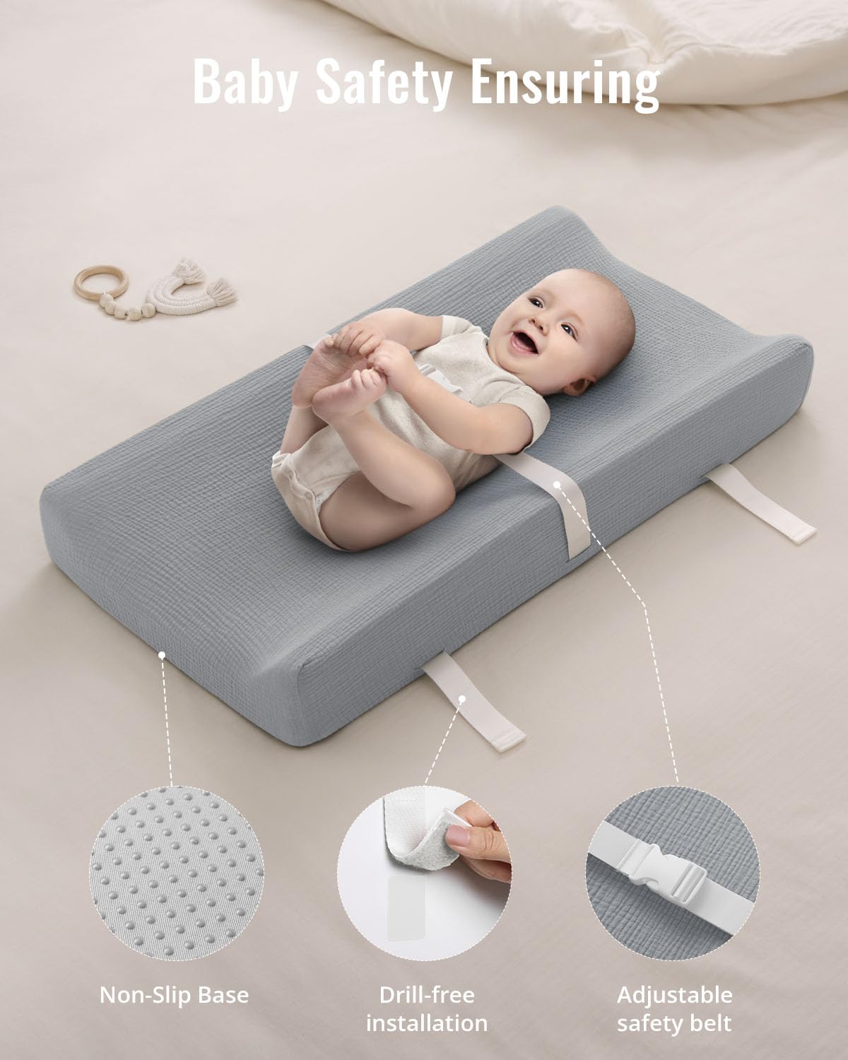Blissful Diary Cambiador con funda de muselina, rectangular, color gris