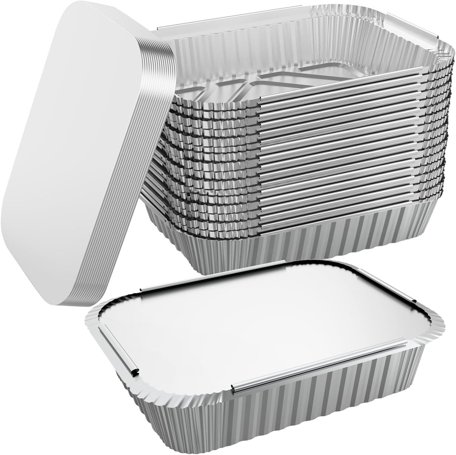 WANBAO 50 PACK 8.3"x6.2" Disposable Tin Foil Pans with Lids 2.25LB Aluminum Pans To Go Containers for Cooking, Baking, Catering Party Meal Prep, Take Out, Freeze