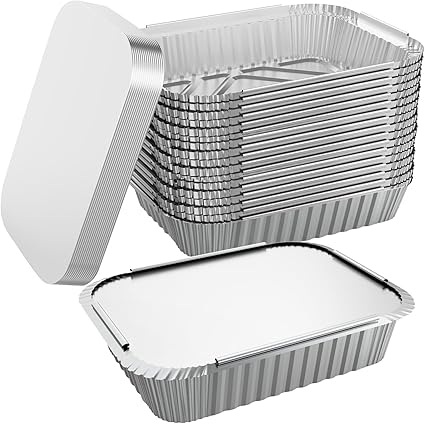 50 PACK 8.3"x6.2" Disposable Tin Foil Pans with Lids 2.25LB Aluminum Pans To Go Containers for Cooking, Baking, Catering Party Meal Prep, Take Out, Freeze
