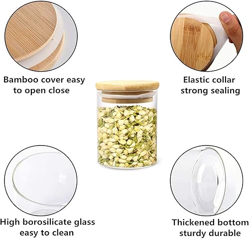 Miniatura 7 de Tarro de especias de vidrio de 6.5 onzas con tapas herméticas y etiquetas de bambú, pequeños recipientes de almacenamiento de alimentos de vidrio