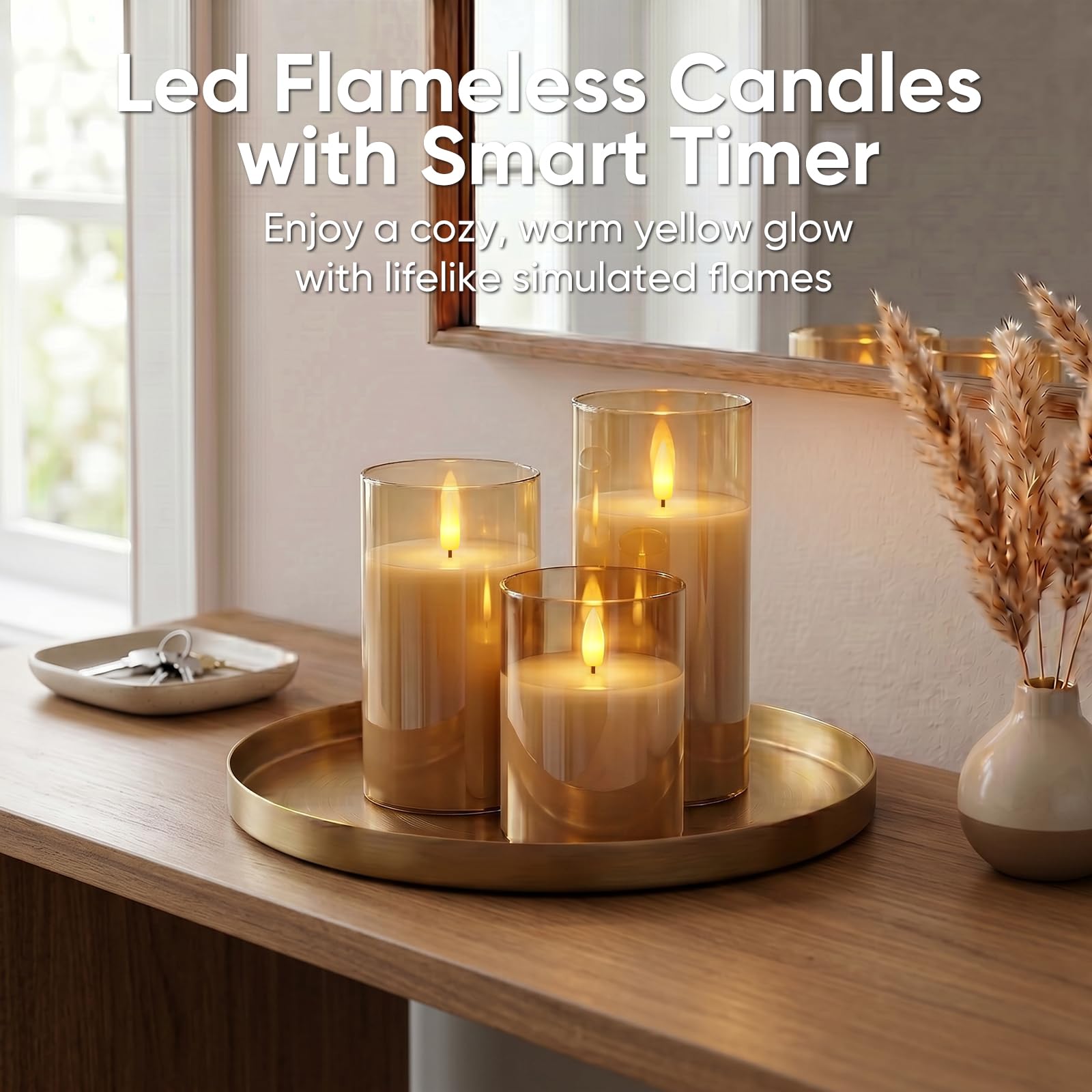 5plots Set di 3 candele a LED senza fiamma, con timer a distanza, in vera cera, luce tremolante calda per interni, Halloween, decorazioni natalizie, diametro 3 x altezza 12,7 cm, 15,2 cm