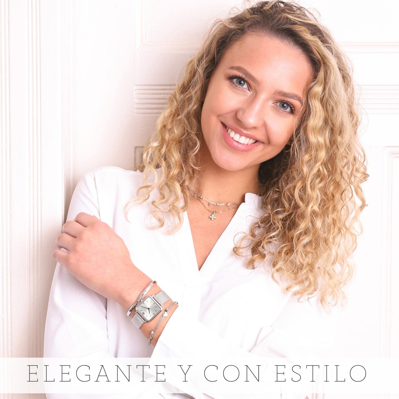 L'AMORE MILANO - Reloj Mujer Regalos Originales para Mujer - 28mm Relojes Mujer Cuadrado para Novias, Madres Oro, Rosa y Plata
