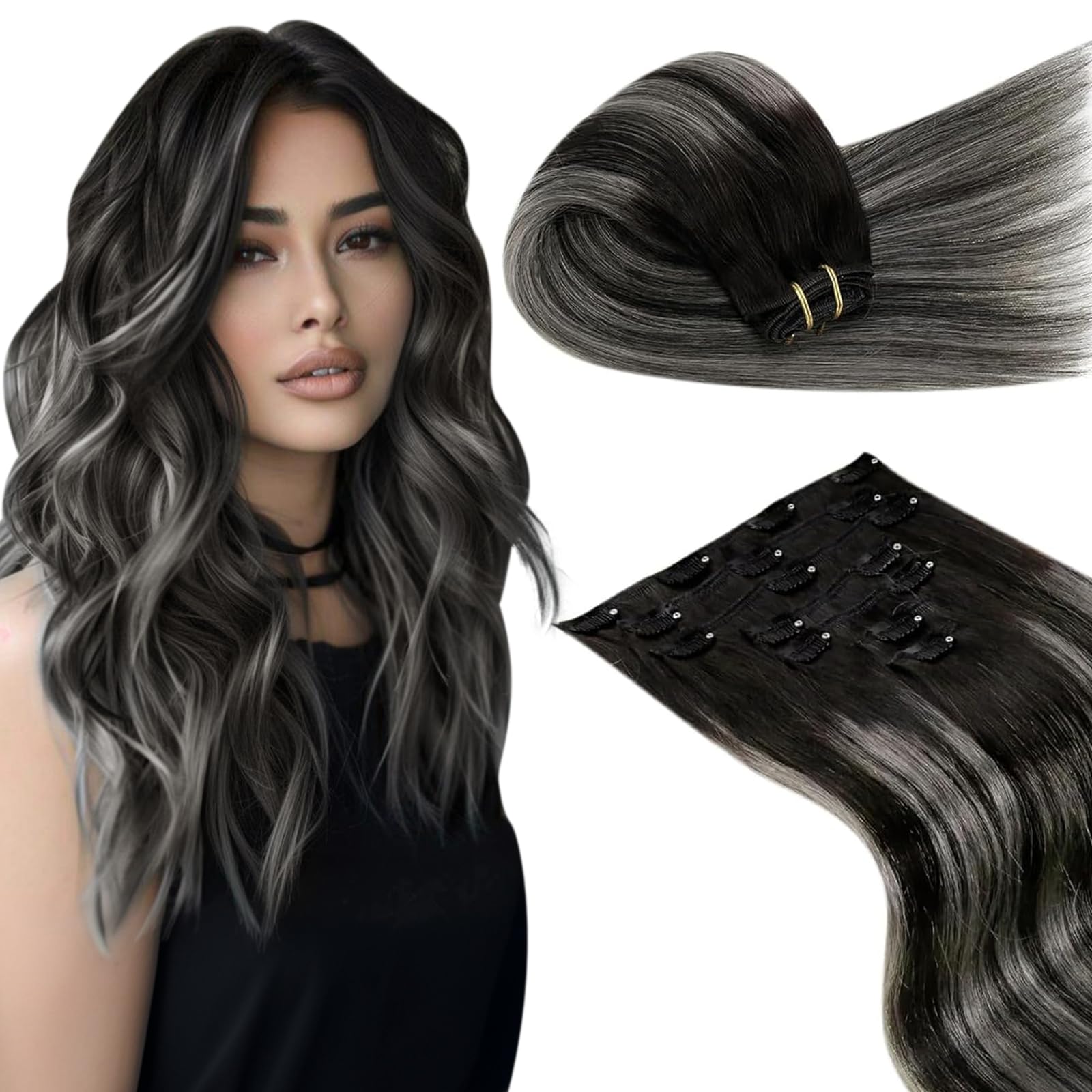 LaaVoo Hair Extensions Clip in Real Human Hair Brown Clip in Hair Extensions Dark Brown Full Head 16 Inch 120g 7pcs Remy Straight Hair Double Weft #4 — view 46