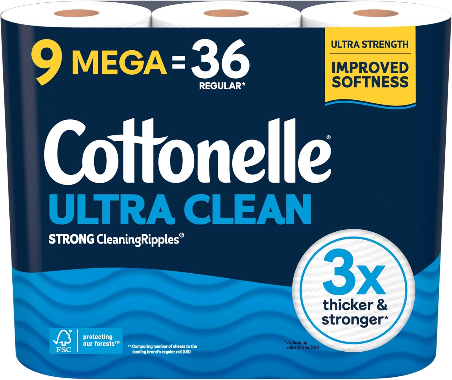Cottonelle Ultra Clean Toilet Paper, 9 Mega Rolls = 36 Regular Rolls