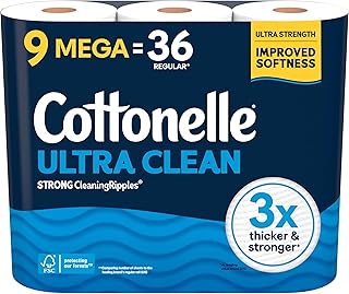 Cottonelle Ultra Clean Toilet Paper, 9 Mega Rolls = 36 Regular Rolls, Packaging May Vary