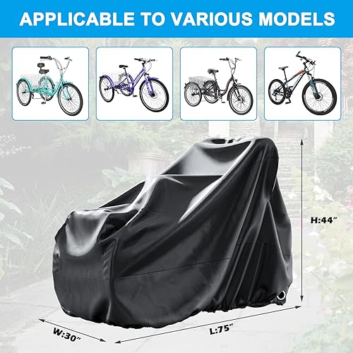 Miniatura 8 de MOPHOTO Cubierta de bicicleta para adultos, cubierta de triciclo para almacenamiento de bicicletas al aire libre, cubierta impermeable resistente