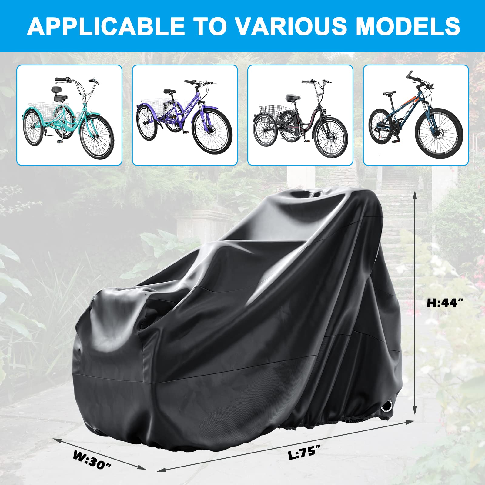 MOPHOTO Funda de bicicleta para adultos para almacenamiento de bicicletas al aire libre, cubierta impermeable resistente para triciclo