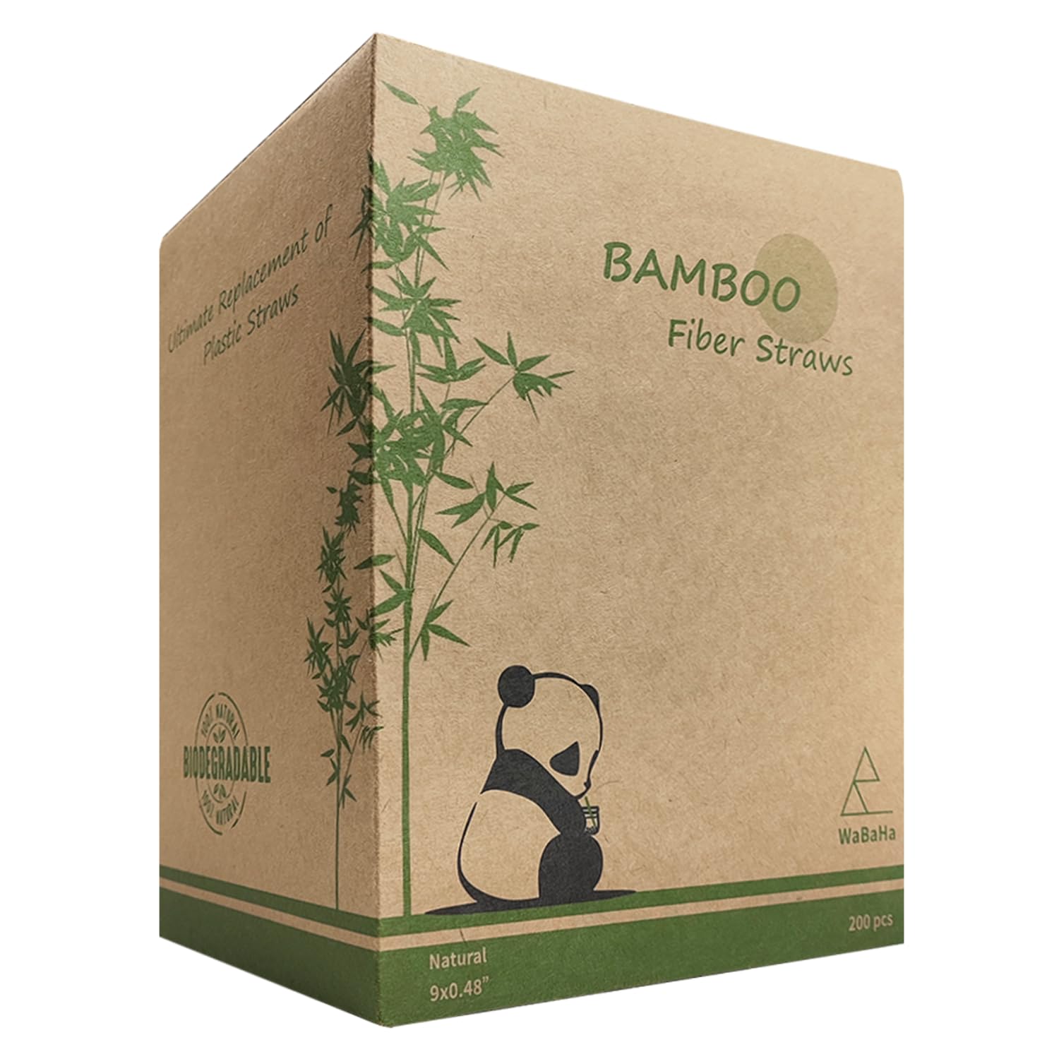 100% Nature Bambú Jumbo Smoothis Pajitas, 200 Pieces Biodegradables Pajitas de Bambú in Fibra, Compostables Boba Pajita para Batidos de Leche -12mm*230mm