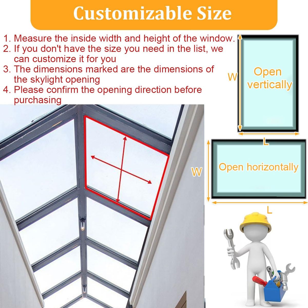 Ventana de tejado personalizable con apertura eléctrica, vidrio templado de doble capa, elevación a gas, control remoto y sensor de lluvia, para invernaderos, sótanos, áticos(Gray,LxW 60x70cm/23.6x27.