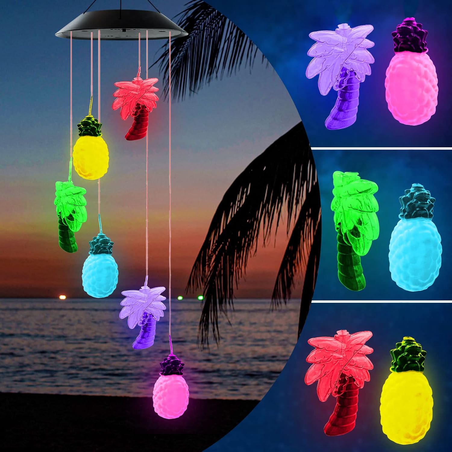 Coconut Tree Pineapple Solar Wind Chimes for Outdoor