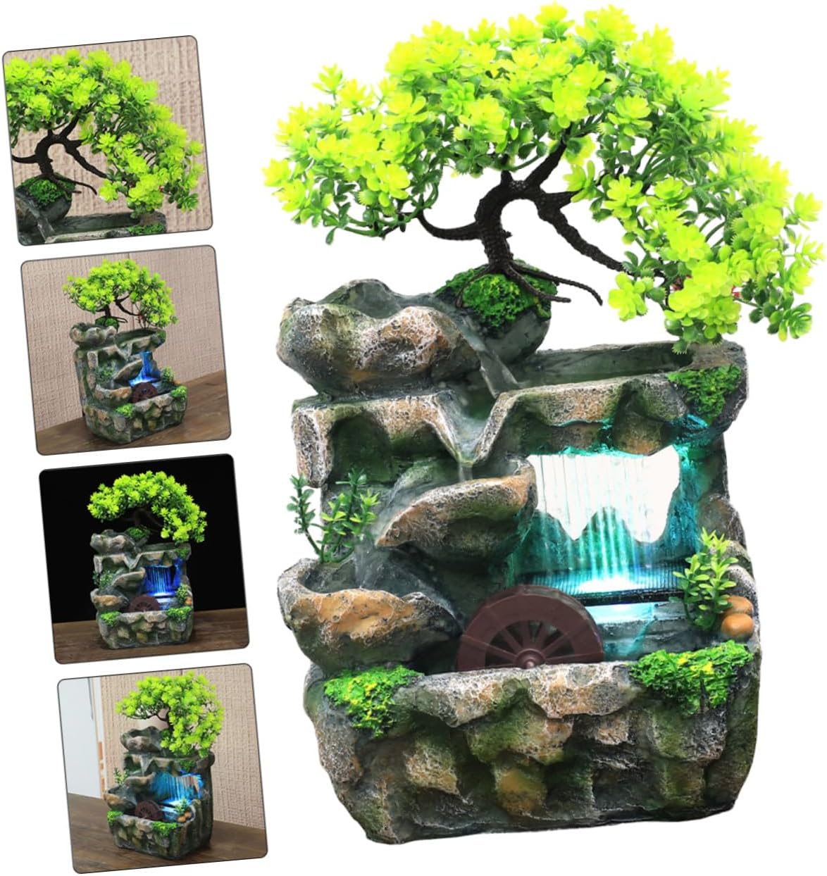 PRETYZOOM Mini Indoor Tabletop Water Fountain with Quiet Flowing Waterfall Artistic Desk Decoration for Home Office Bedroom Humidifying Relaxation Feature with US Plug