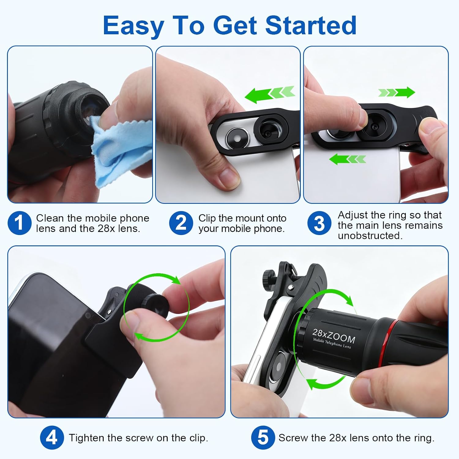 28X Telephoto Lens for iPhone with Tripod, 4-in-1 Phone Camera Lens Kit