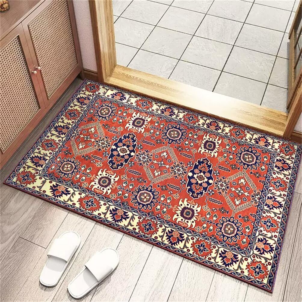 Grand tapis chambre 300x400cm rouge orangé lavable en machine pour grand salon rétro
