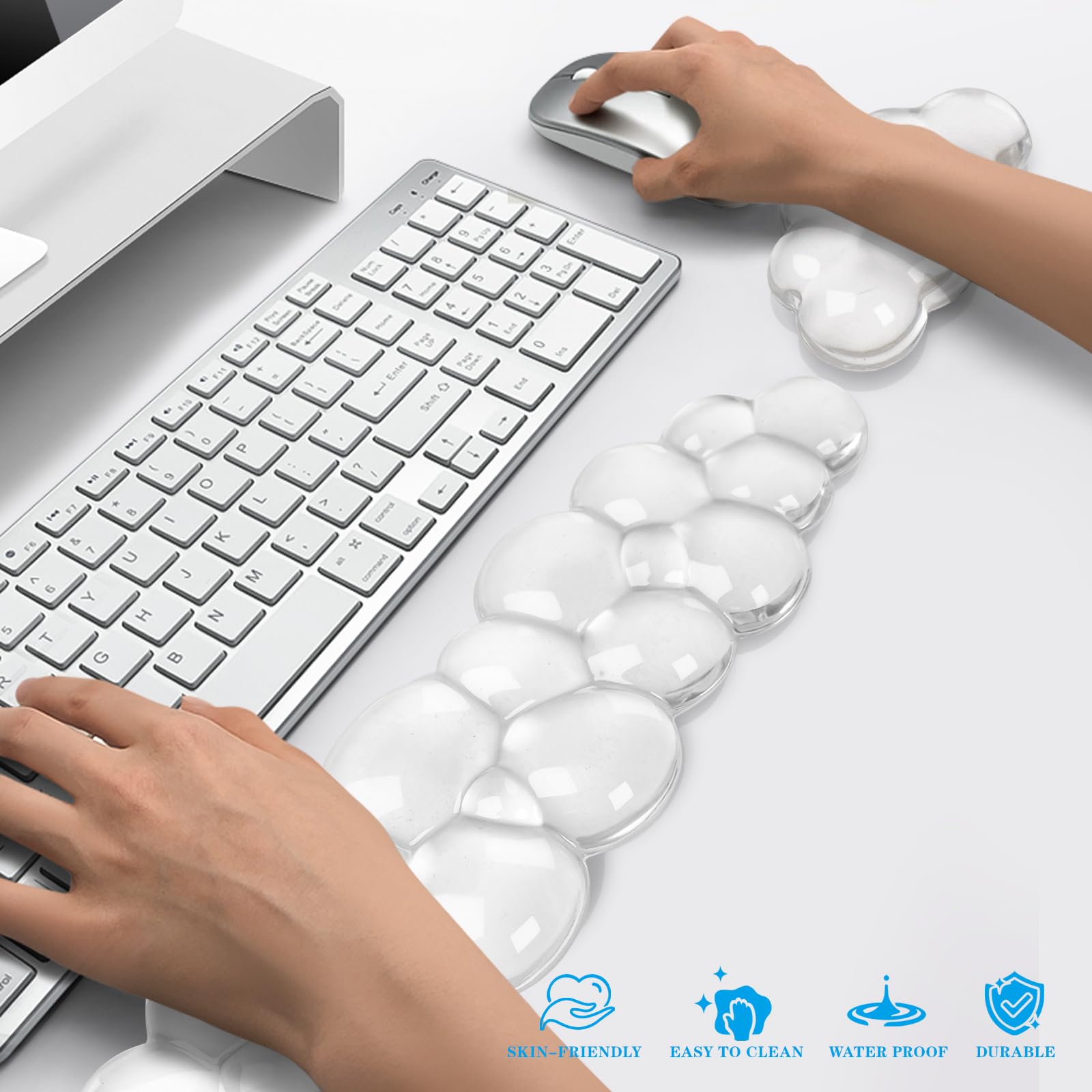 Gel-Tastatur- und Maus-Handgelenkauflage, niedliche Handgelenkstütze und Armstütze, Tastaturauflage für Tastatur und Maus, Schmerzlinderung, geeignet für Büro/Computer/Laptop/Gaming (weiß)