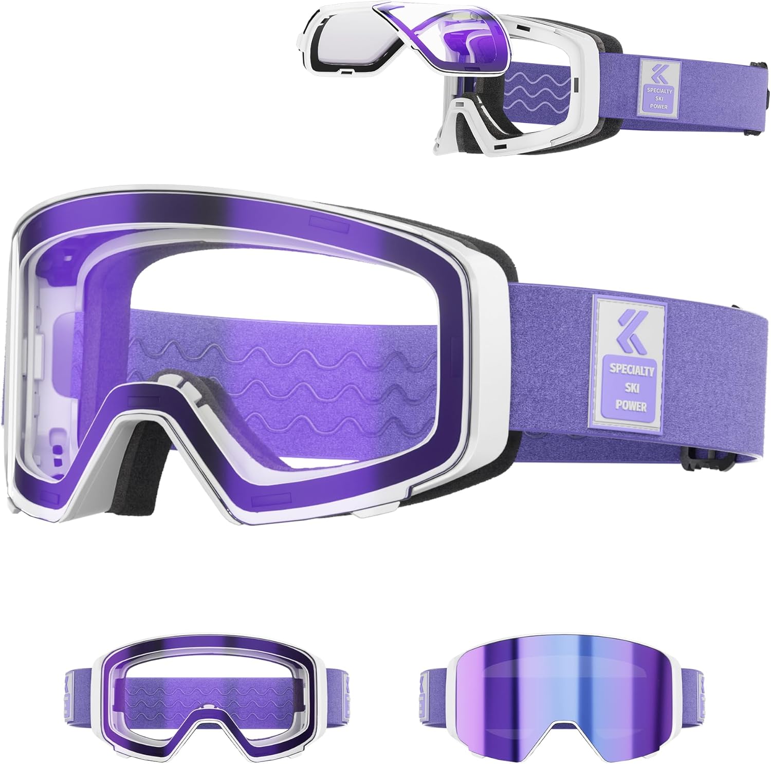 KAPVOE Ski Goggles Photochromic & Color - Anti-fog Magnetic Flip-Up Lens OTG UV400 Protection Helmet Compatible K724