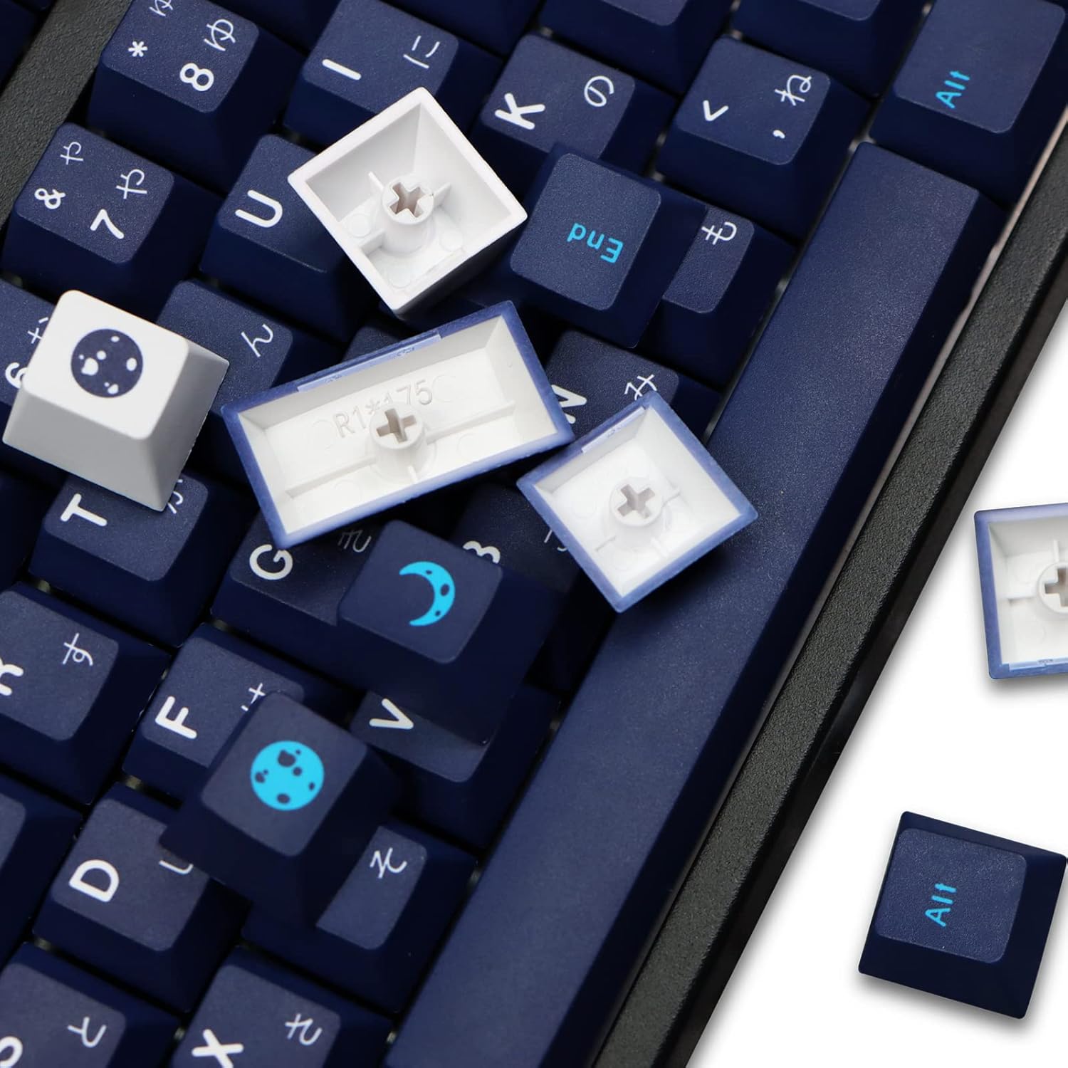 MOLGRIA Blue Hell Keycaps, PBT 129 Set for Gaming Keyboard, Cherry Profile Dye Sublimation Custom Keycaps with Japanese Font for Kailh Cherry MX 104/87/74/61 60 Keyboard ANSI Layout