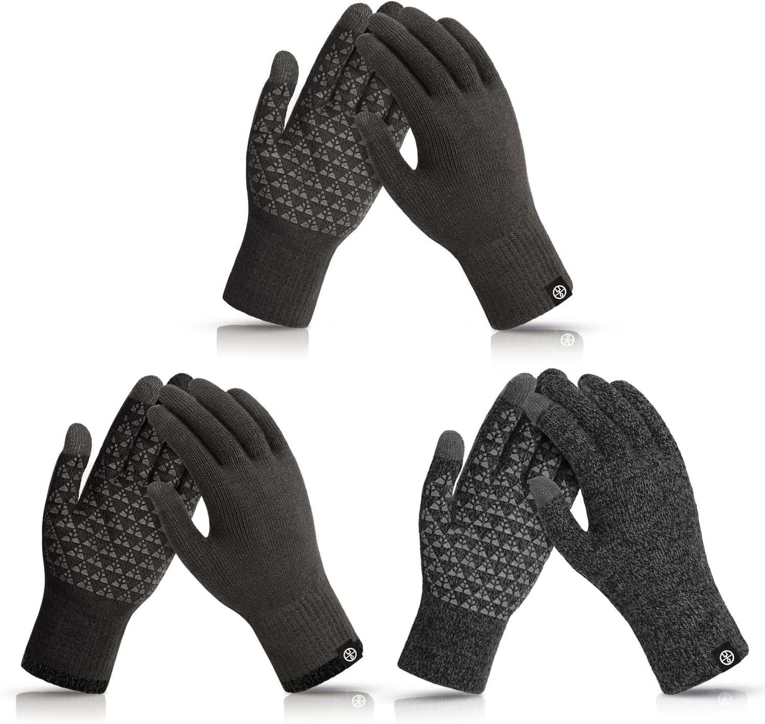 3 Pairs Winter Gloves for Women Men Touch Screen Elastic Knit Thermal Anti-slip Gloves for Cold Weather