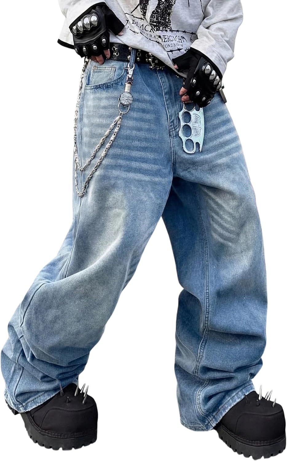 Mens Baggy Jeans Y2K Wide Leg Casual Loose Fit Denim Pants Vintage Hip Hop Skater Trousers Streetwear