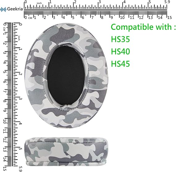 Geekria QuickFit Extra Thick Replacement Ear Pads Compatible with Corsair HS35, HS40, HS45 Headphones, Ear Cushions (Camo)