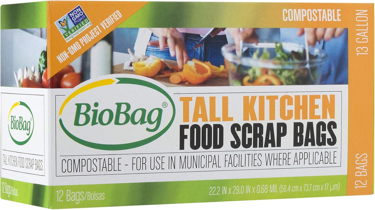BioBag Premium Compostable Food Scrap Bags, 13 Gallon, 12 Count