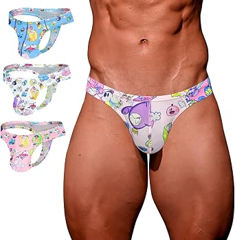 Cute Cartoon Thongs High Cross Mens G String Sexy Low Rise Graffiti Print Underwear