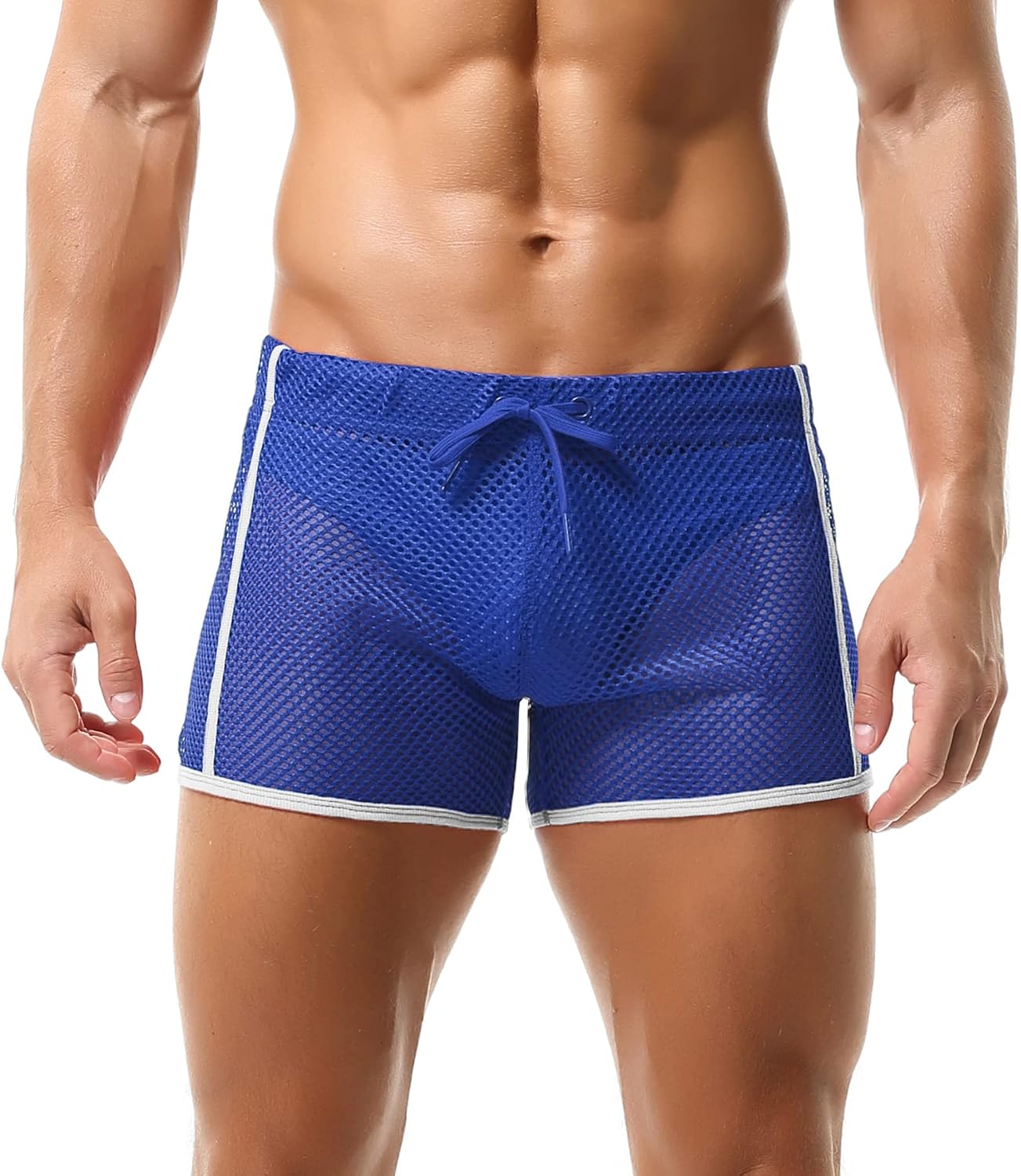 AIEOE Men’s Mesh Boxer Shorts Fishnet Lounge Hollow Underwear Trunks Sexy Loose See Through Boxer Briefs Bottom