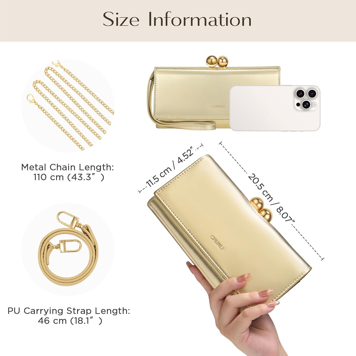 CHUNLI Elegant Clutch Purses for Women Evening Bag with Credit Card Slots & Wristlet for Weddings, Parties, and Proms