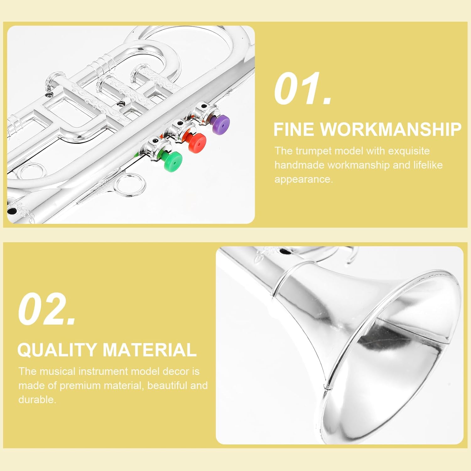 NUOBESTY 1pc Musical Trumpet Prop Fake Plating Trumpet Model Toy for Kids Early Wind Instrument Learning Tool