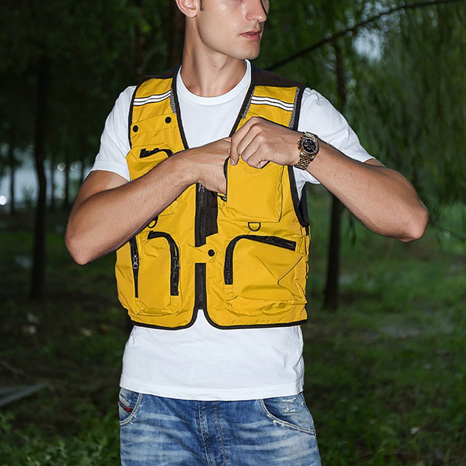 Herren Weste Multi Taschen Weste Outdoor Loose Casual Mesh Atmungsaktiv Arbeitsjacke Angeln Weste Mantel Fotografie Reise Outwear Top