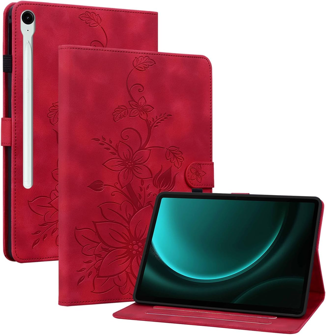 Case for Samsung Galaxy Tab S10 Lite/ S10 FE/ S9 FE 5G 10.9 Inch/Tab S9 11 Inch 2023 with S Pen Holder, Magnetic Clasp Stand Premium PU Leather Cover, Red
