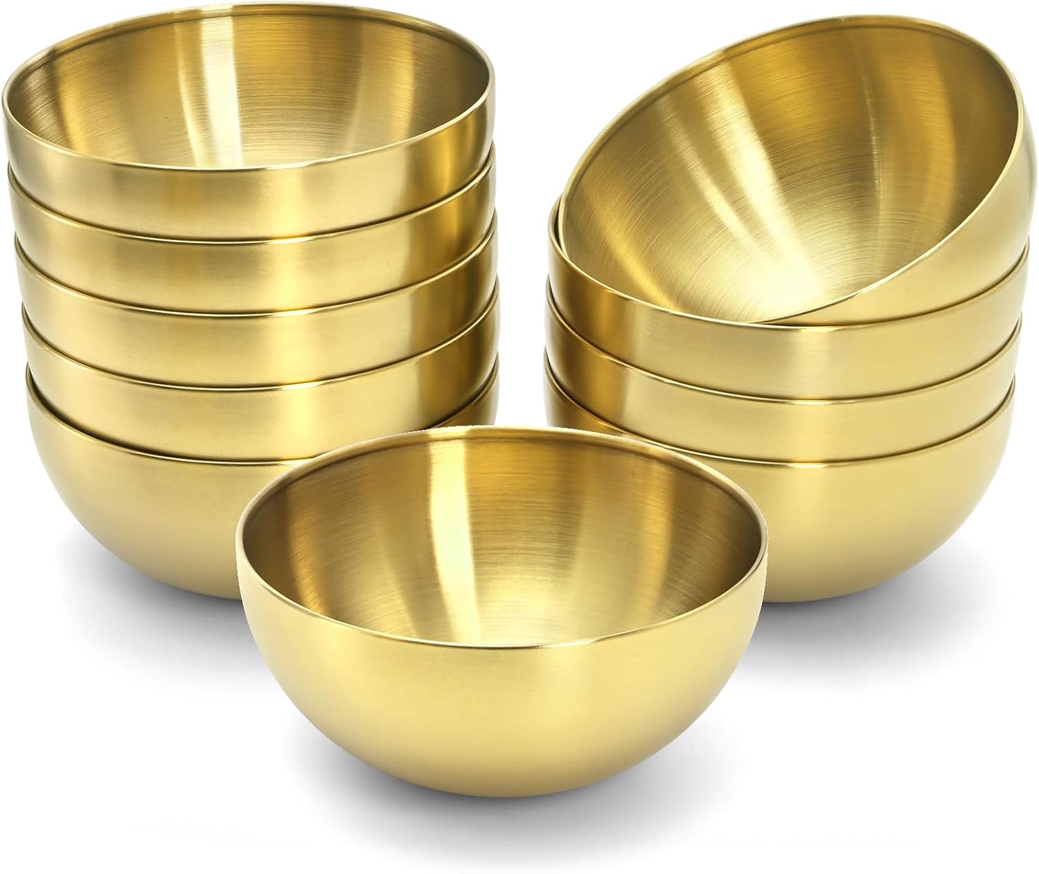 Cedilis 10 Pack Gold Serving Bowls, 5.9 Inch Salad Bowl, Decorative Gold Stainless Steel Bowls for Mixing, Soup, Dessert, Cereal, Fruit, Snack