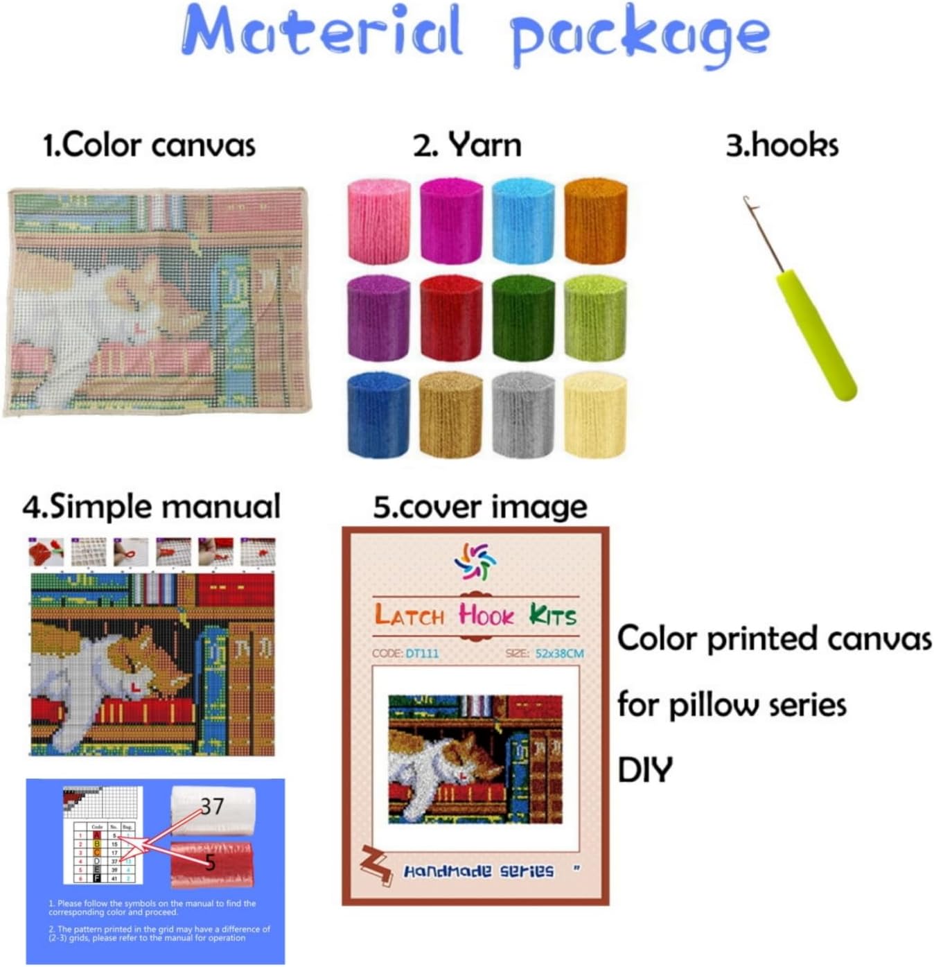 AMBATTERY ラッチフック クラフトキット ホワイト オオカミと花 ラッチフックキット、DIYカーペット作成キット 初心者と大