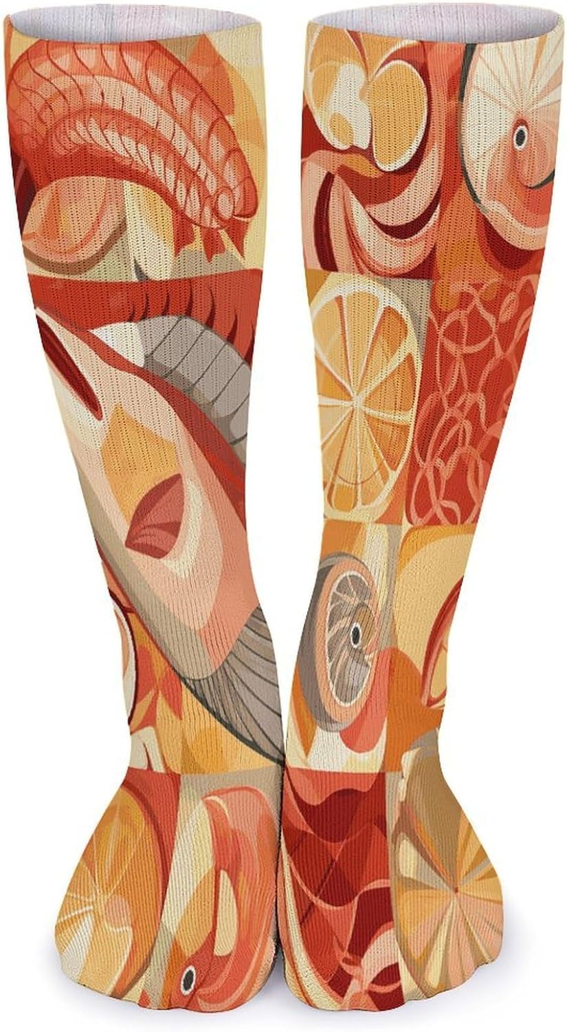 Lobster And Crab Crew Socks High Stocking Thermal Socks | Tube Socks-Breathable-Moisture-Soft-wicking for Hospital Pilates Yoga for women men Grippy for office and daily walking