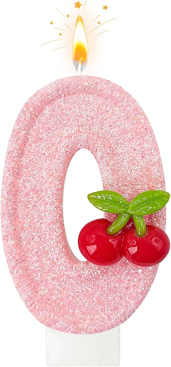 Cherry Number Birthday Cake Candles, Cherry Theme Party Decoration Supplies, Cake & Cupcake Decoration Gifts Number 0