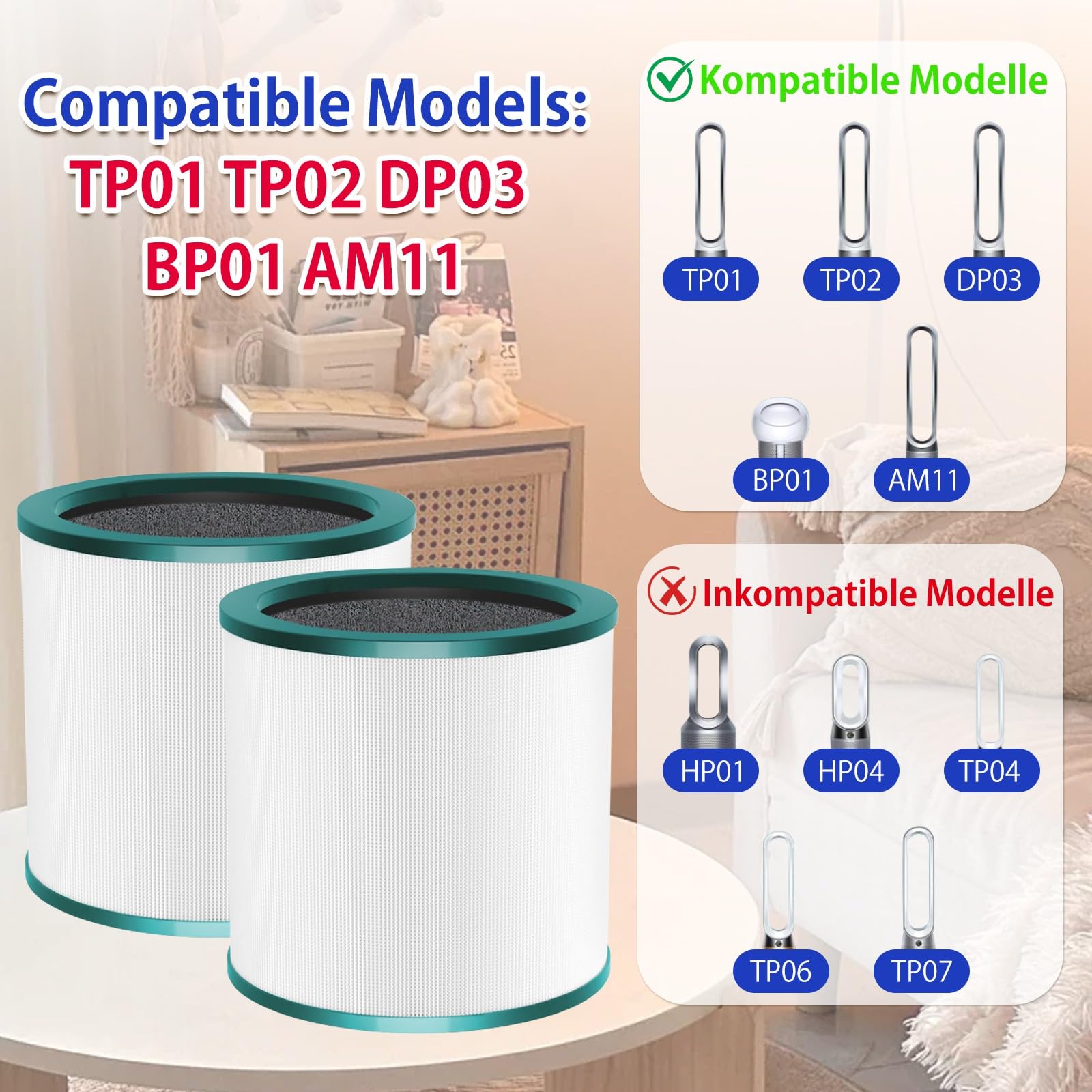 Filtro HEPA de repuesto para Dyson TP00 TP01 TP02 TP03 AM11 BP01 Cool Me ventilador de torre purificador de aire Pure Cool Link filtro de repuesto, comparar con el número de pieza 968126-03
