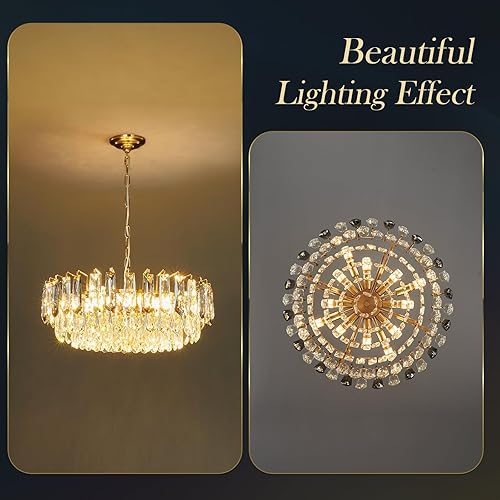 Miniatura 8 de Lámpara de araña moderna de cristal de 23.6 pulgadas, 3 niveles, lámpara colgante de cristal de lujo, 12 luces, iluminación colgante de techo para