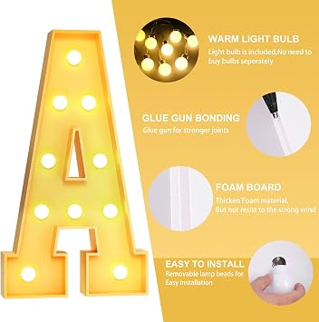 Foaky 3FT Large Marquee Light Up Letters,Gaint Light up letters for Party Decor, Anniversary Decoration,Big Marquee Letters for Birthday,Pre-Cut Foam Board Kit (R,3FT)