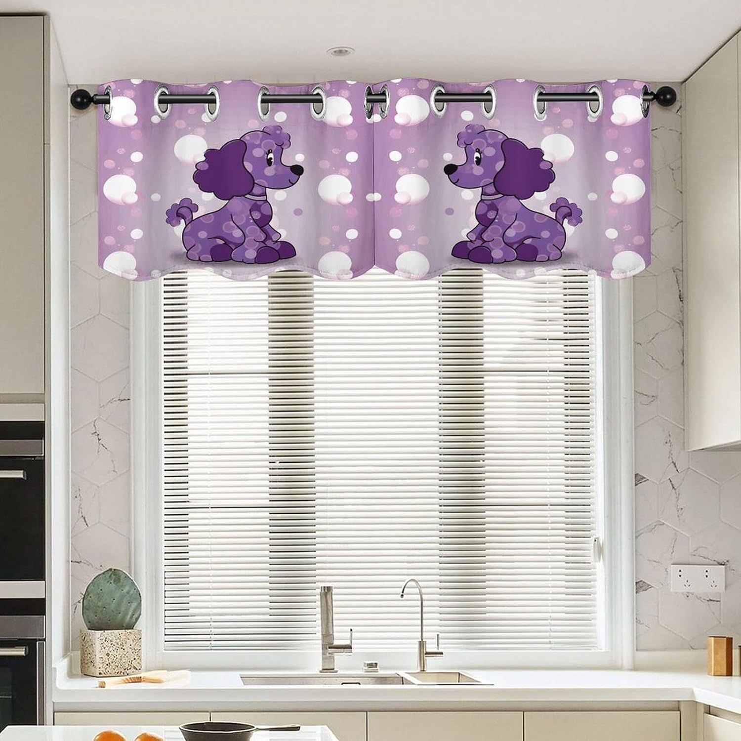 Purple Poodle Polka Dot 2 Pack Valance Curtains Window Treatments. Adjustable Curtain with Rod Pocket.Cafe Curtains is Half Curtains for Privacy Decorative 52x18.1 Inch.