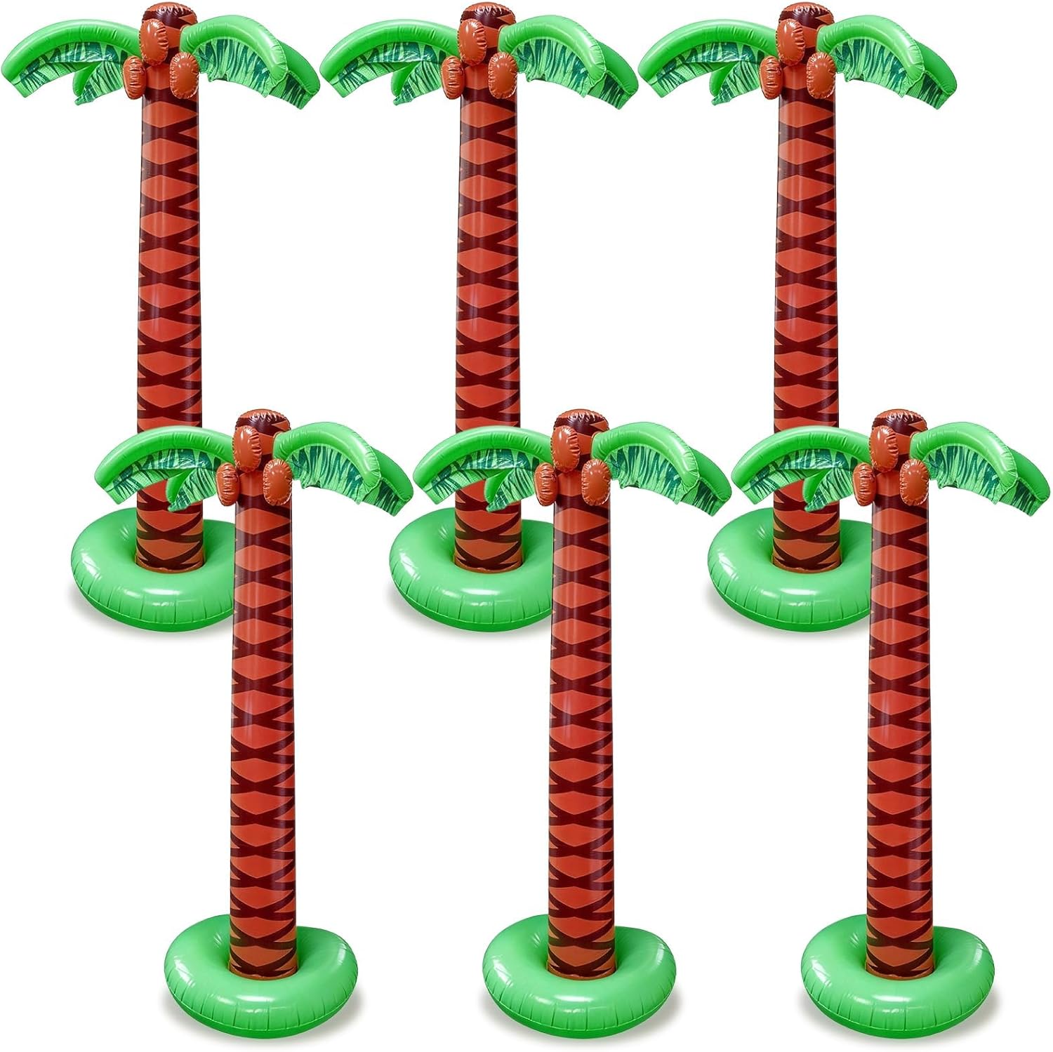 6 Pack Giant Inflatable Palm Tree 6 Ft Jumbo Blow Up Coconut Trees Luau Hawaiian Tropical Party Decorations Easy Inflation for Summer Beach Pool Birthday Party Supplies Indoor Outdoor Photo Props