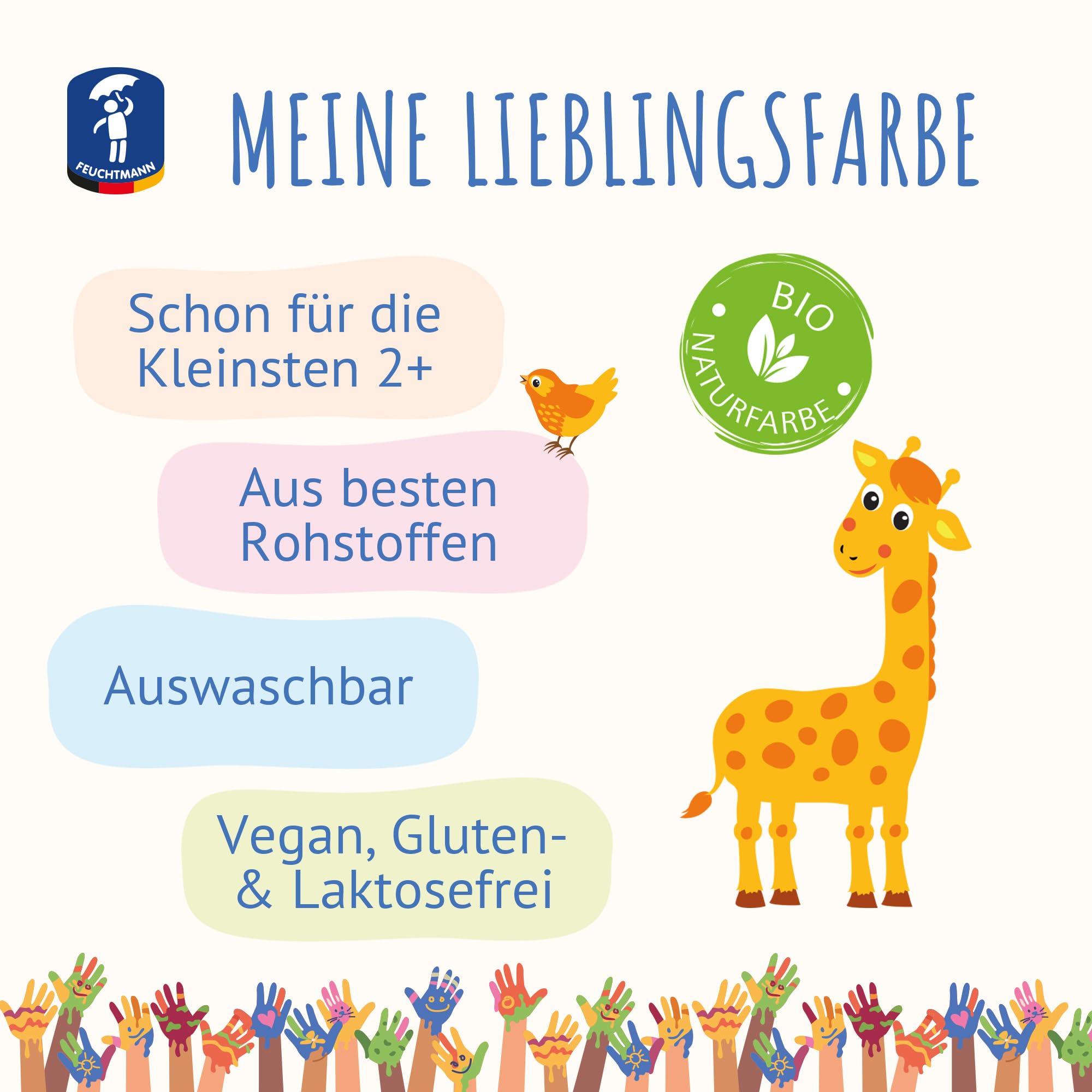 Feuchtmann MEINE LIEBLINGSFARBE im 6-er Pack I je 900g ungiftig cremige Fingerfarbe, hautfreundliche Fingermalfarbe auf Wasserbasis