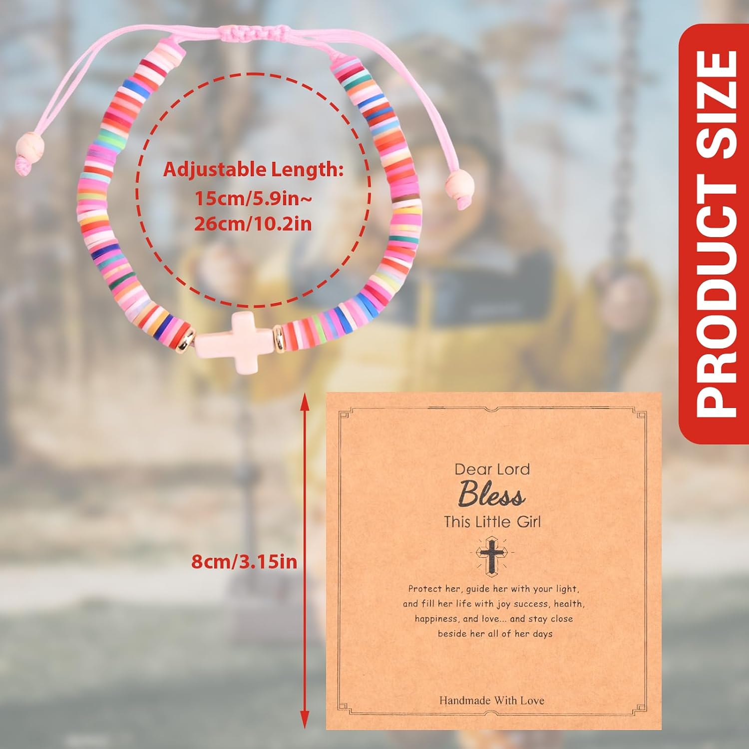Cross Bracelets for Girls Stocking Stuffers Lord Bless This Little Girl Christian Christmas Jesus WWJD Gifts Teens Daughter Sister Toddler Kids Polymer Clay