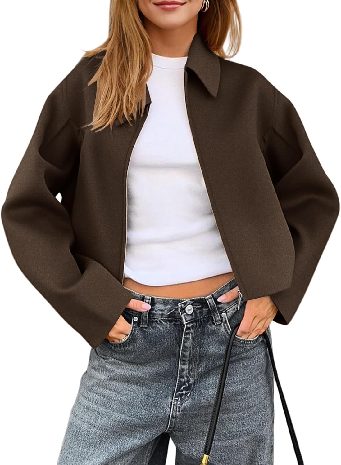 Womens Cropped Pea Coats Zip Up Short Casual Bomber Wool Blend Jackets Jacket Varsity Button Down Winter Outerwear