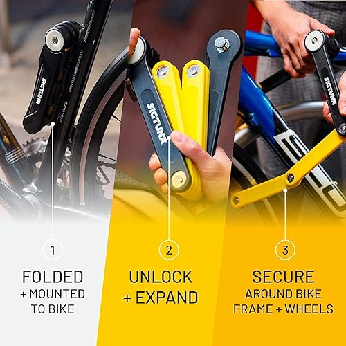 Vista 32 de SIGTUNA Candado plegable para bicicleta, acero endurecido de 0.315 in, plegable, resistente, con fácil montaje, bloqueo seguro y revestimiento