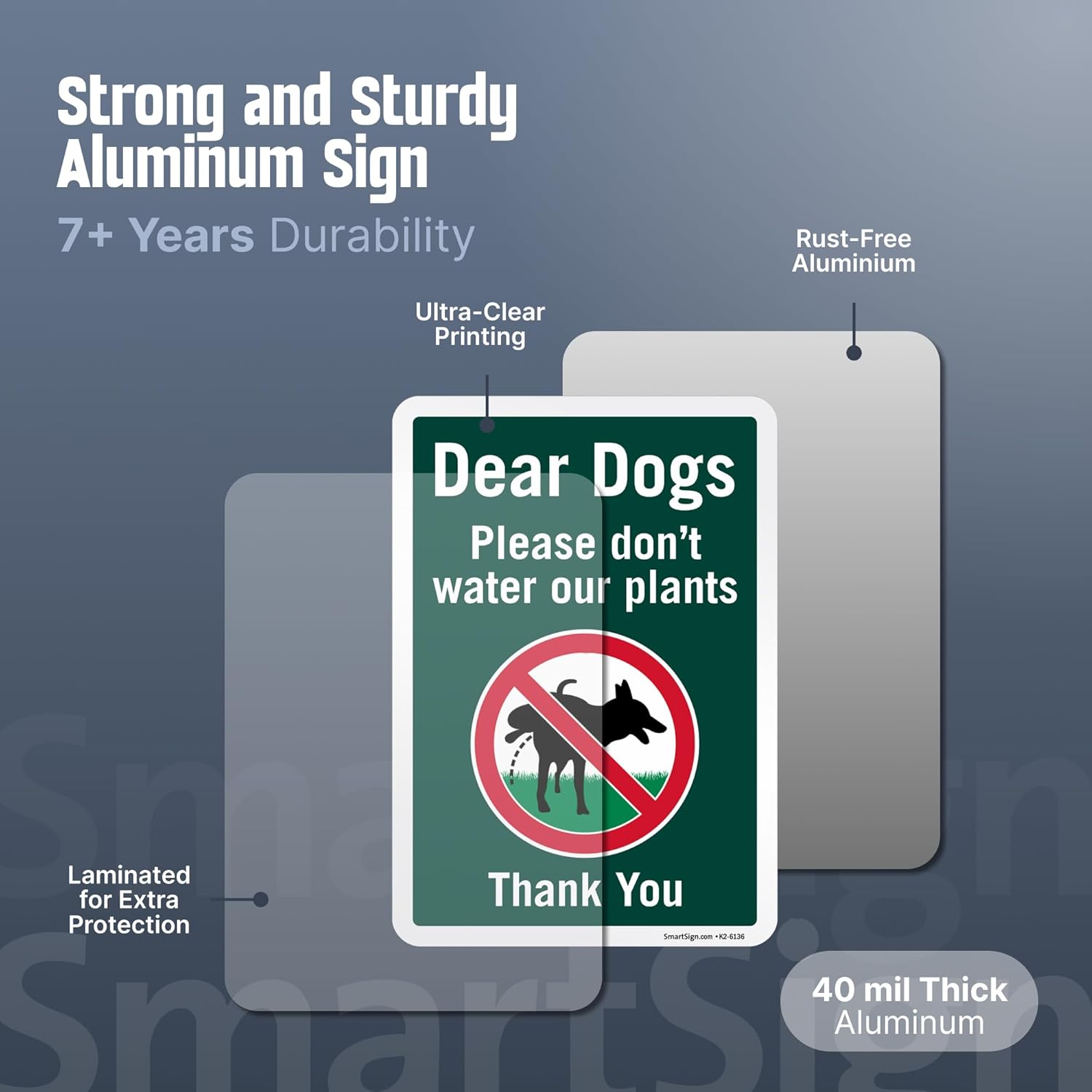 SmartSign 10 x 7 inch Dear Dogs Please Don't Water Our Plants Funny No Dog Pee sign for yard and 18 inch Stake Kit, 40 mil Laminated Rustproof Aluminum, Multicolor, Set of 1